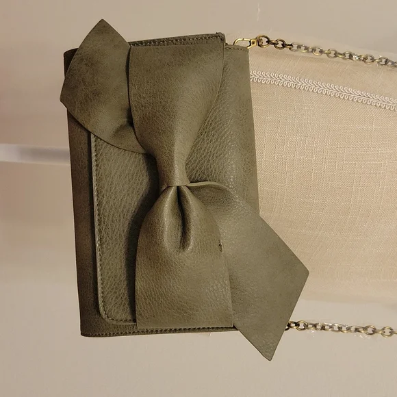 Anthropologie Olive Green Clutch with Bow Detail - Picture 1 of 15